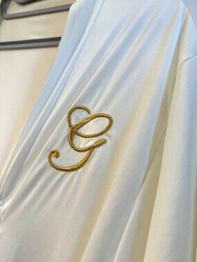 WeddingStar White Silk Getting Ready Robe – Lace Trim “G” Embroidered (1X/2X)